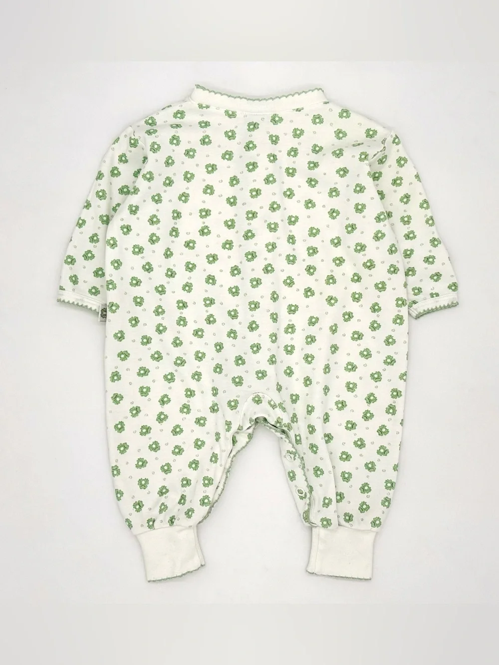 GUC Kissy Kissy Frogs Pima Cotton Footless One-Piece Sleeper in White Green 3-6M